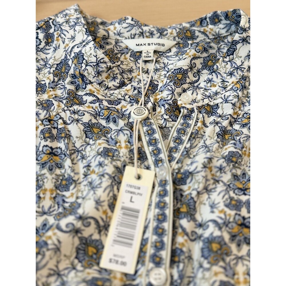NWT Max Studio Floral  op Womens Sz L 3/4 Sleeve Button Peasant Resort Scandi - Picture 6 of 10